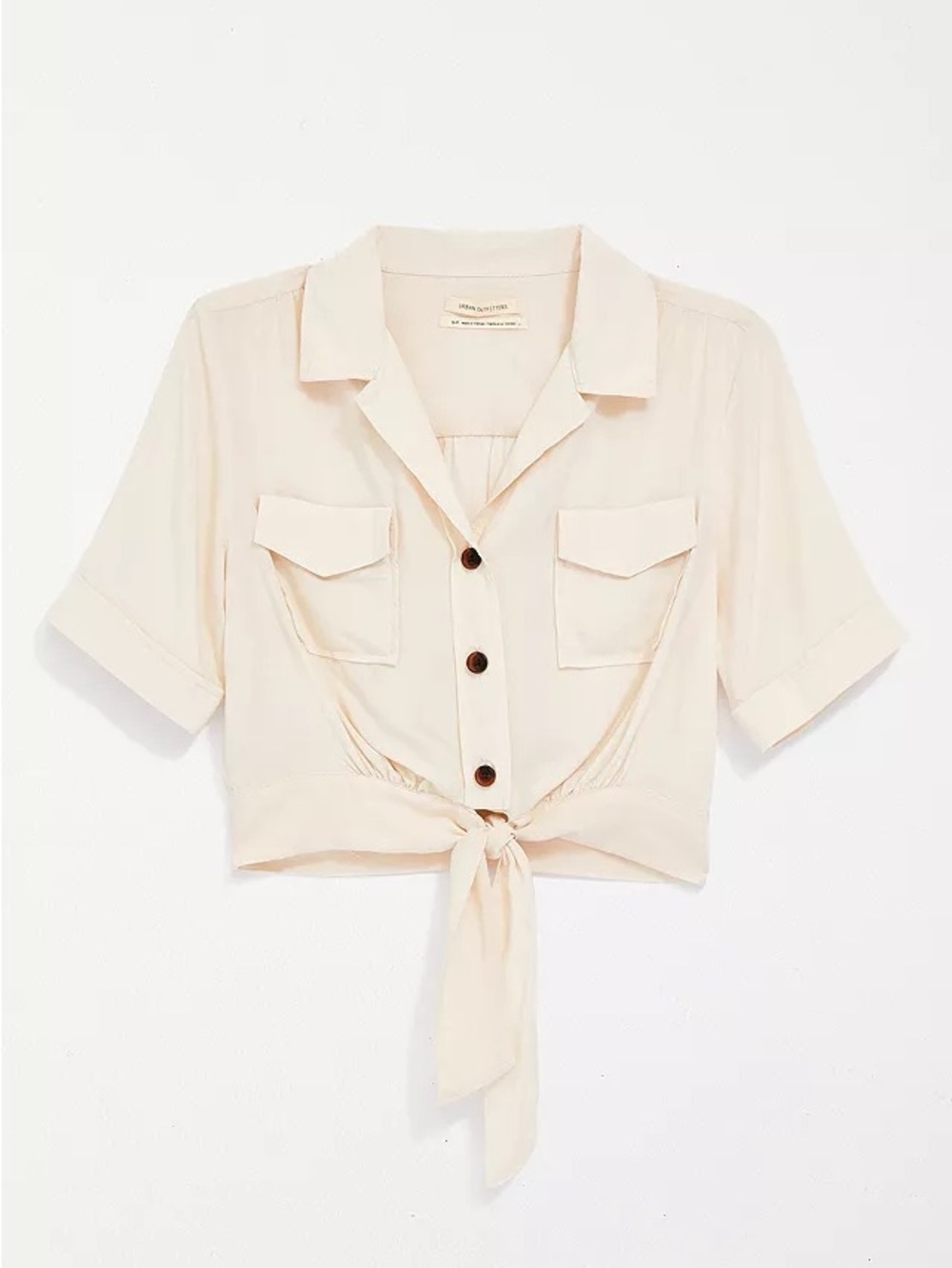 Urban Outfitters Cream Button Down Crop Tie Front Short Sleeve Shirt XS
